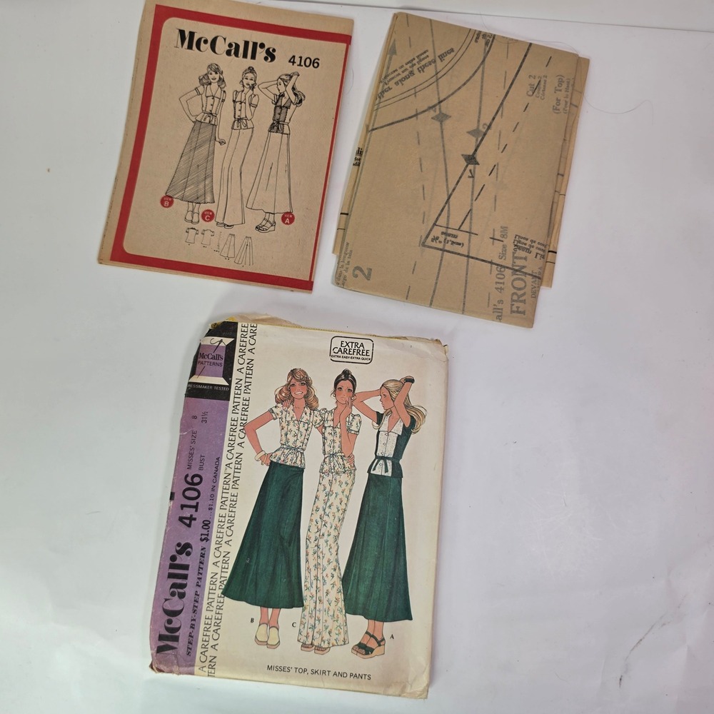 VTG 1974 McCalls 4106 Pants Skirt Top Sewing Pattern Misses Size 8 Uncut